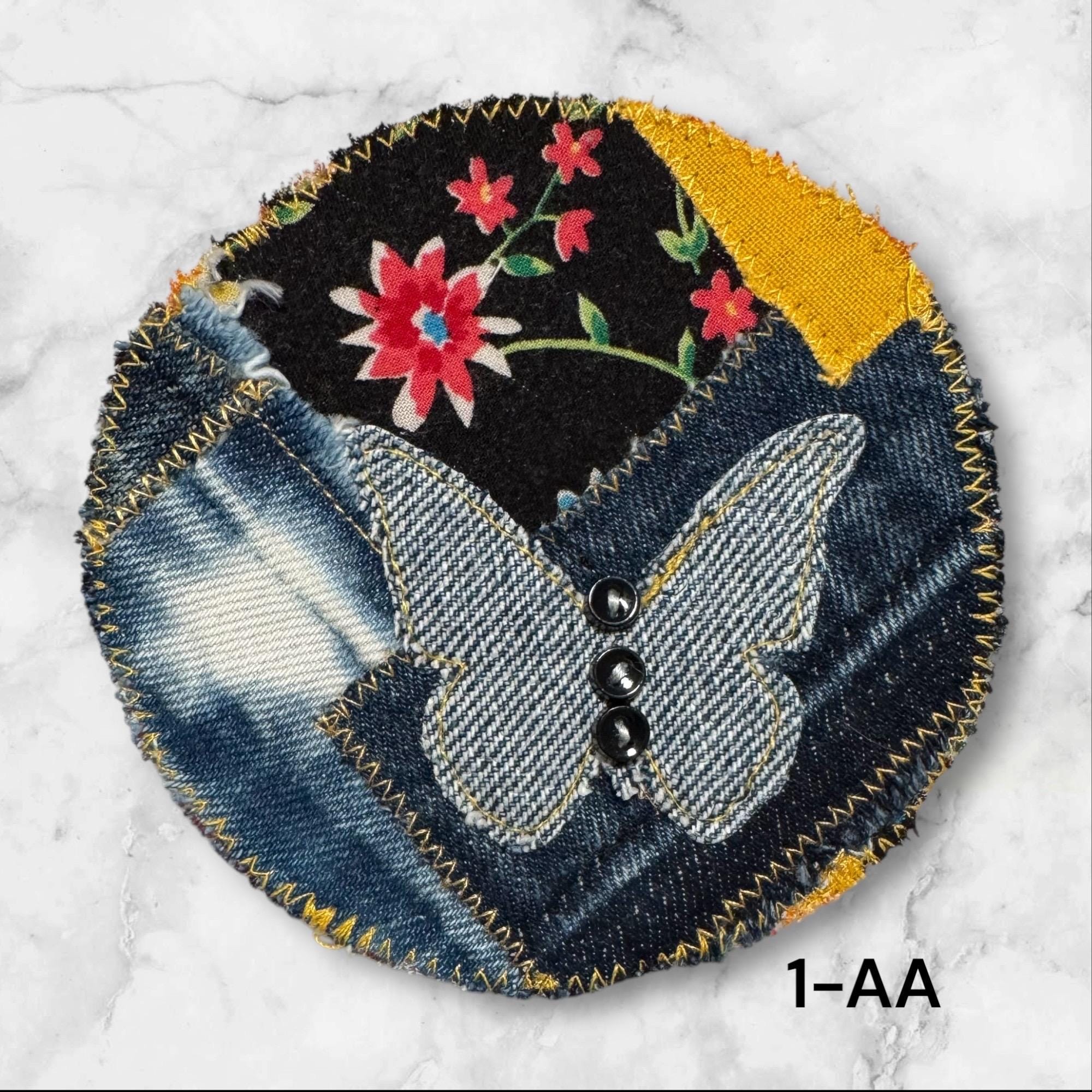 Handmade Patchwork Butterfly and Mushroom Patches – Sew-On Denim & Cotton Appliqué
