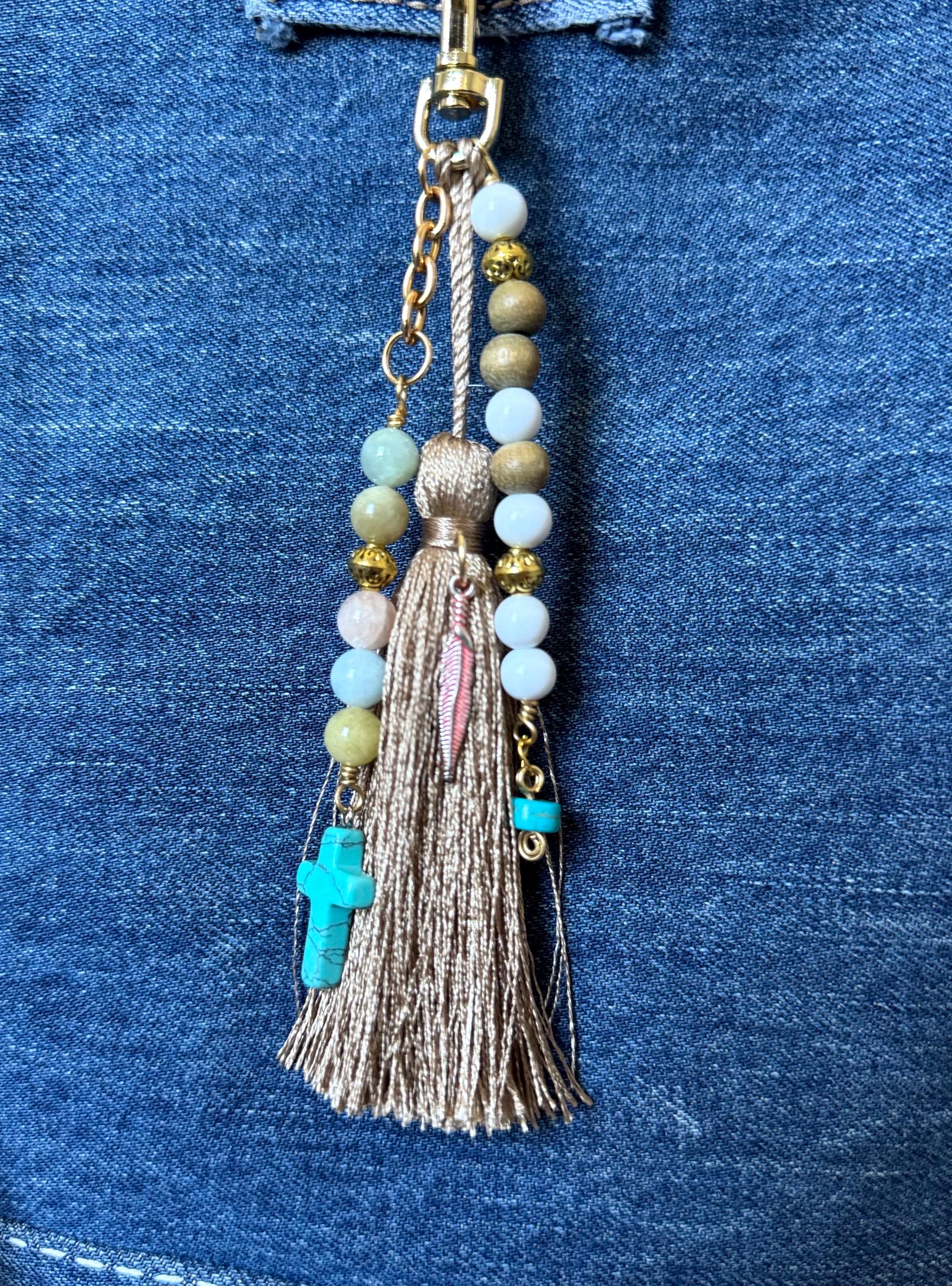 Boho Tassel Bag Charm: Crystals, Semi-Precious Stones & Metal Charms