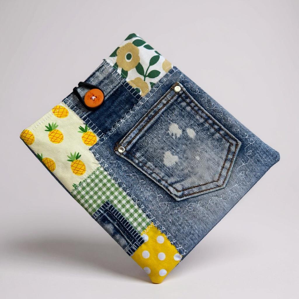 Upcycled Denim Kindle Sleeve | Quilted E-Reader Pouch (7x8")