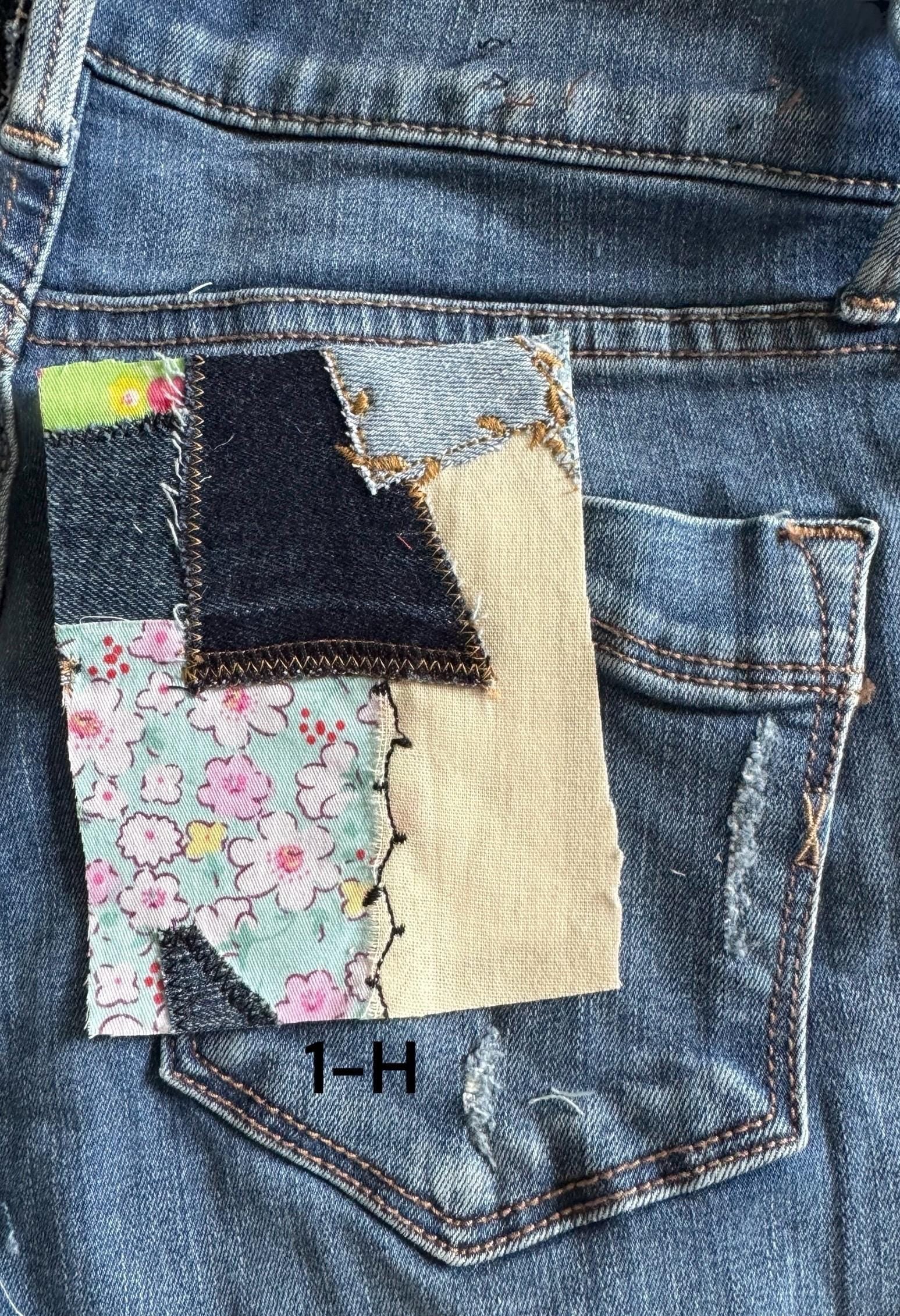 Handmade Denim Patchwork –  3.75”x4.5” Hand-Sew on – Upcycled Denim, Cotton fabric