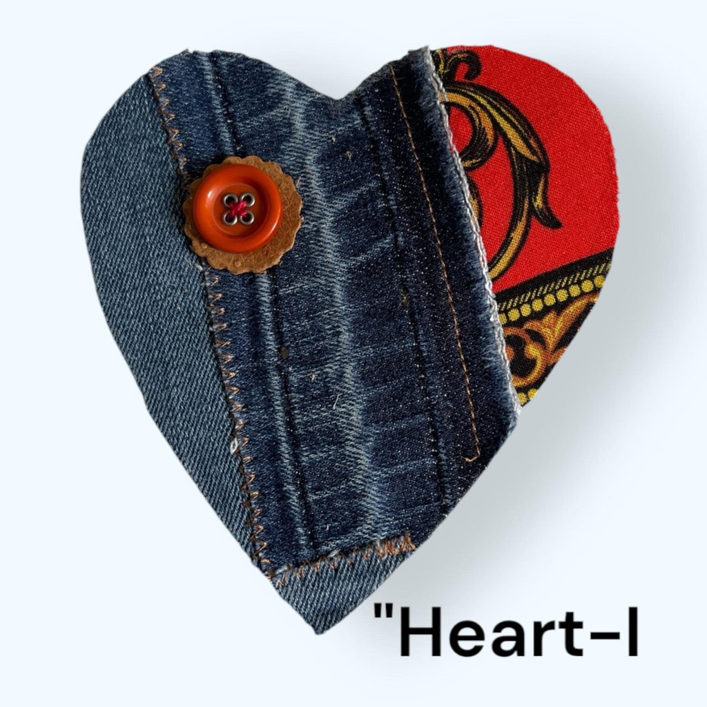 Upcycled Denim Heart Patch: Handmade Sew-On Applique with Leather Butterfly