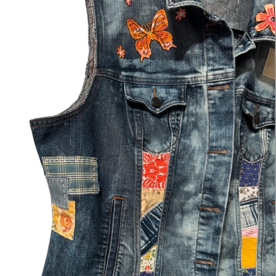 Upcycled Denim Patchwork Vest XXL | Handmade Boho Hippie Style