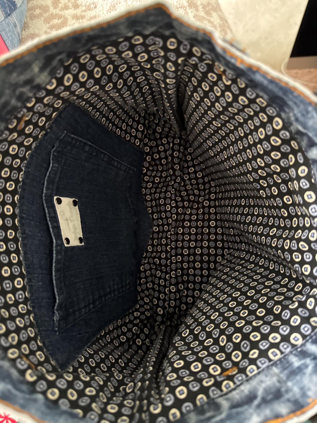 Distressed Denim Tote Bag with Hand & Machine Embroidery-Upcycled-One-of-a-Kind