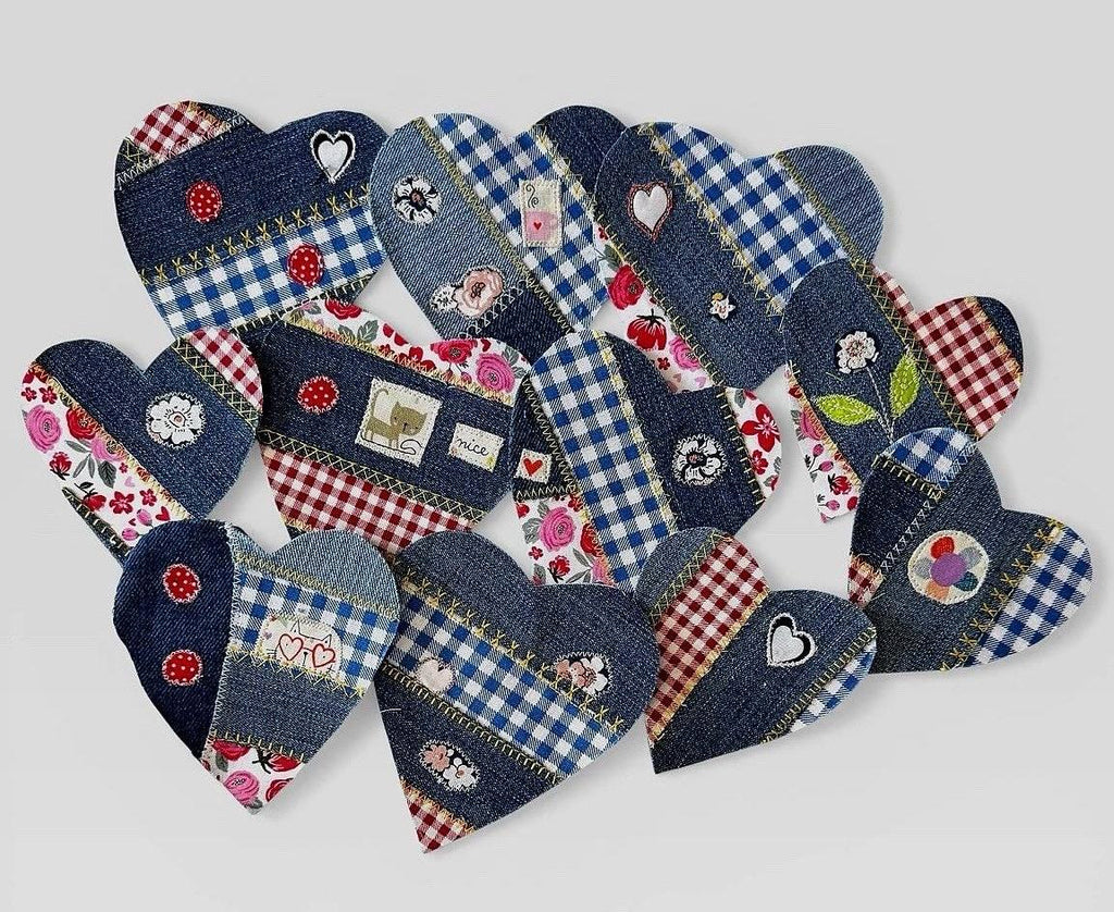 Handmade Denim Heart Patches – Upcycled Patchwork Appliqué for Jackets, Jeans, Bags