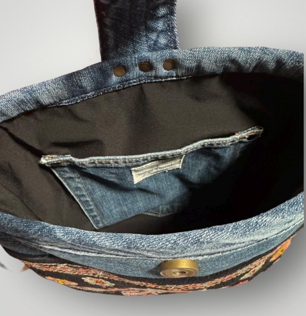 Denim Crossbody Bag with Intricate Embroidered Design | Handmade Shoulder Bag | Boho Folk Style | One-of-a-Kind