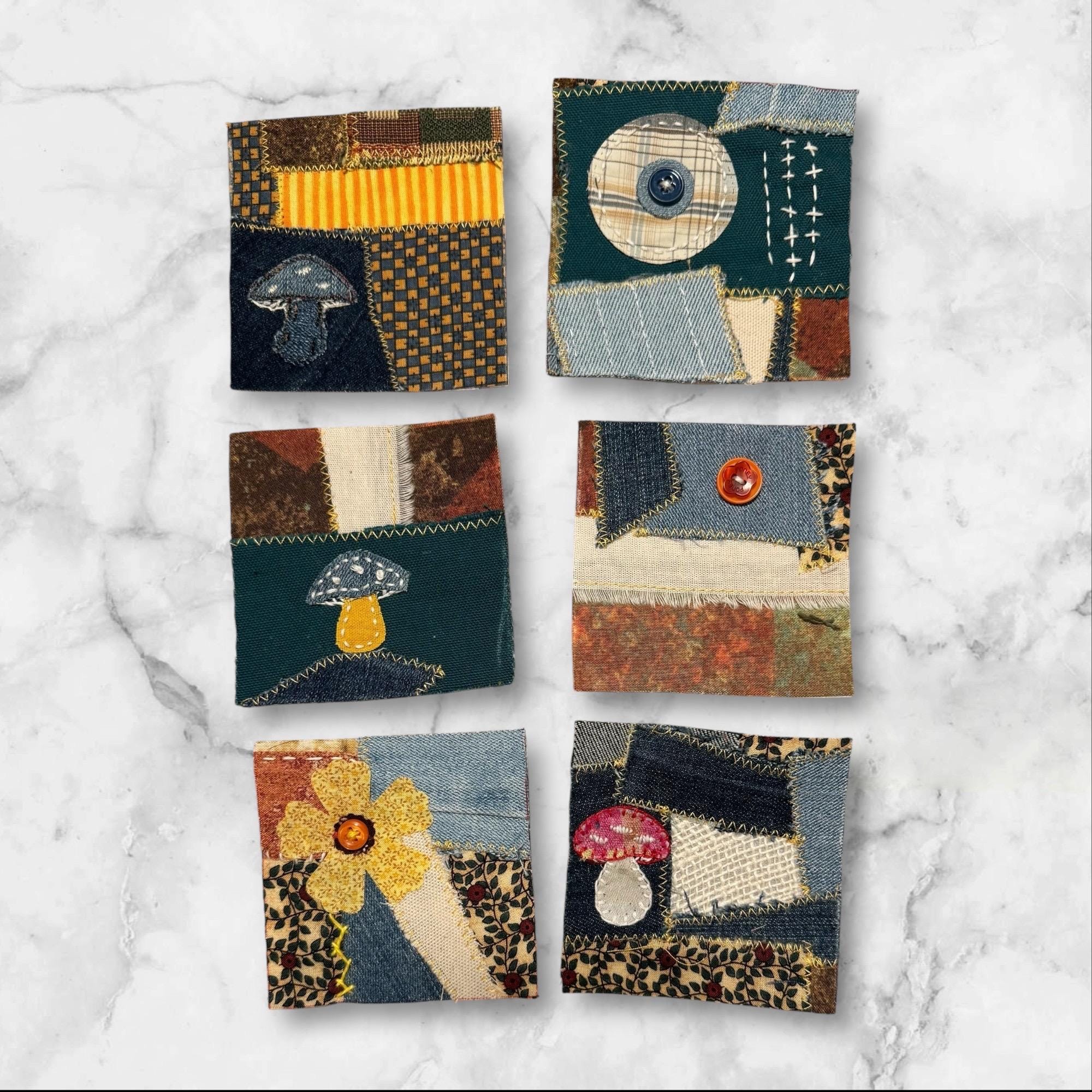 Handmade Denim Patchwork – 4” & 3.5” Hand-Sew on – Upcycled Denim, Cotton fabric