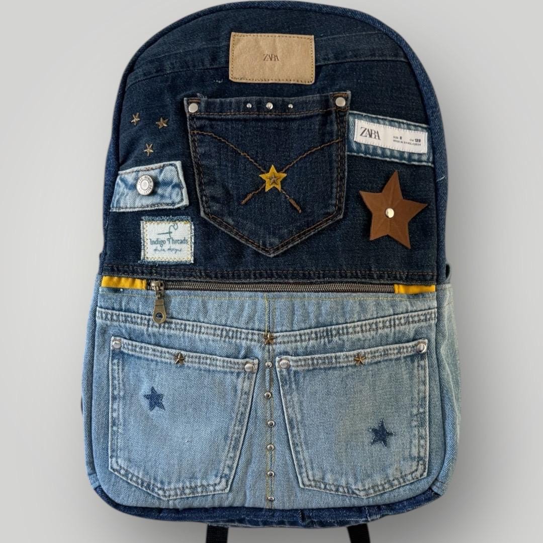 Handmade Denim Patchwork Backpack – One of a Kind
