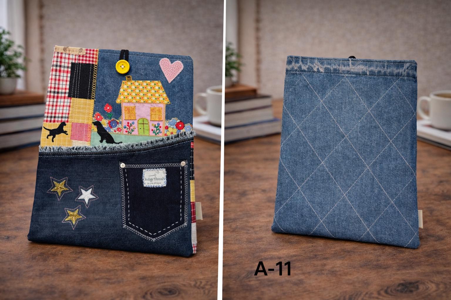 Handmade Denim Patchwork Pouch | Bible Cover, iPad, laptop Sleeve-extra large