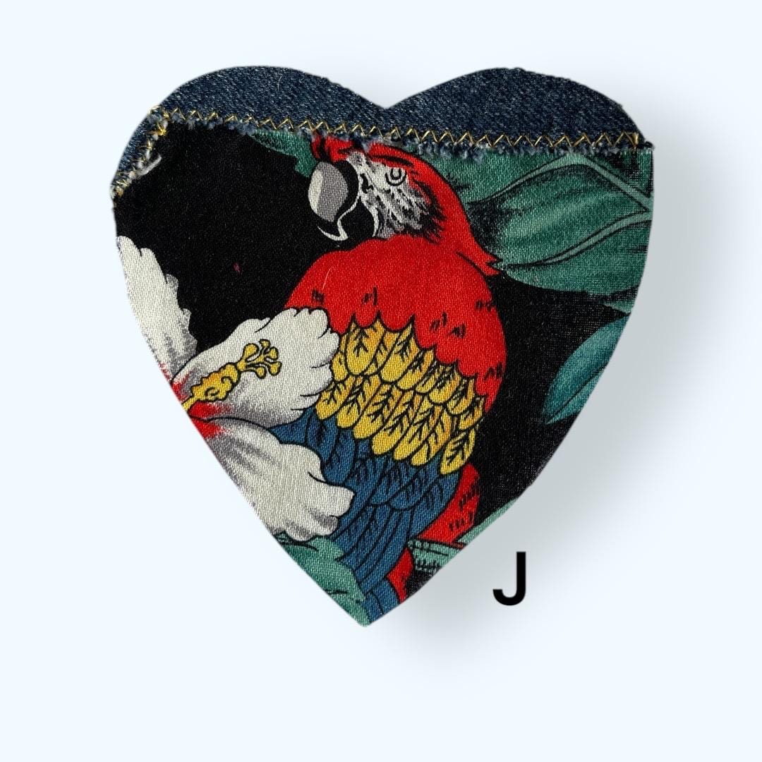 Handmade Upcycled Denim Heart Patch: Tropical Parrot Sew-On Applique