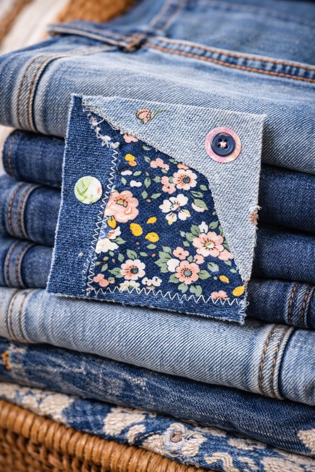 Handmade Denim Patches 4x4, Sew-On Appliqué, Upcycled Patchwork