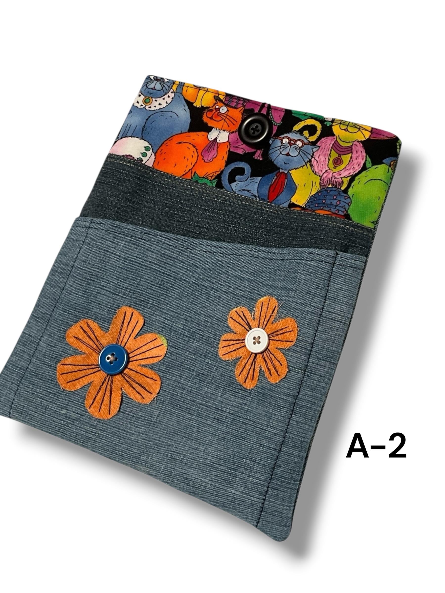Medium Quilted Denim Sleeve | Patchwork Book Kindle Cover (8x10) Upcycled Bag