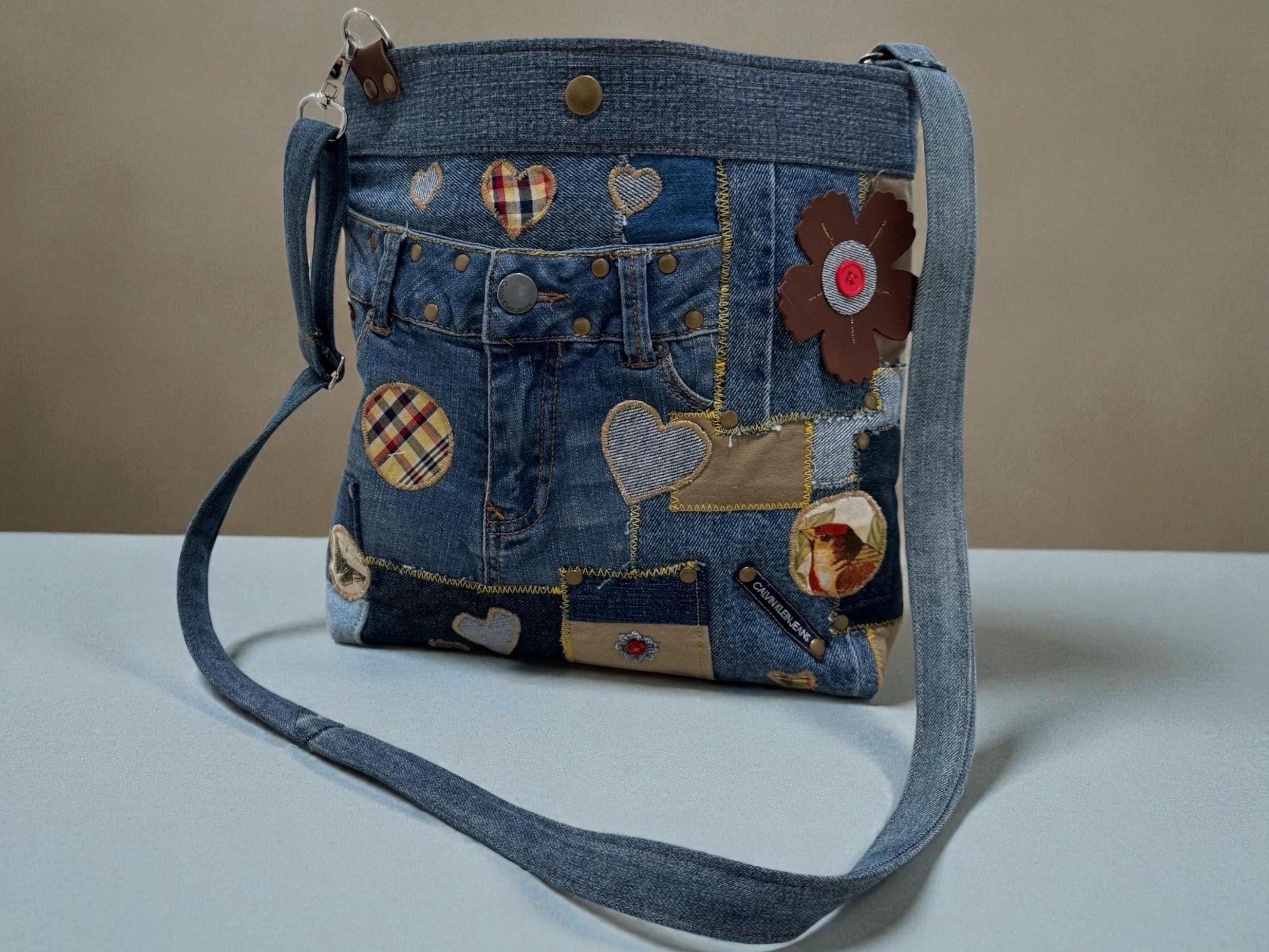 Upcycled Patchwork Denim Crossbody Bag – Handmade with Love