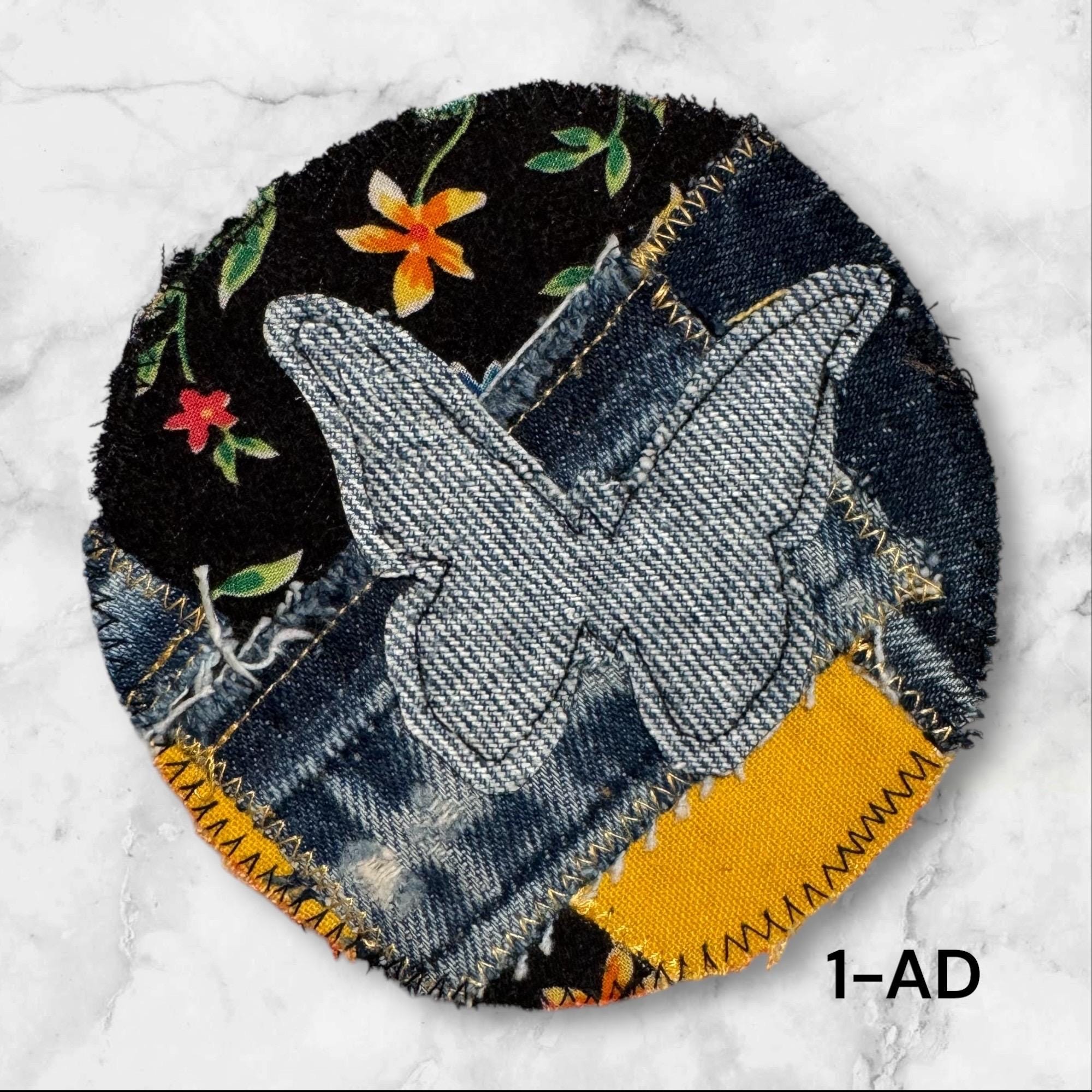 Handmade Patchwork Butterfly and Mushroom Patches – Sew-On Denim & Cotton Appliqué