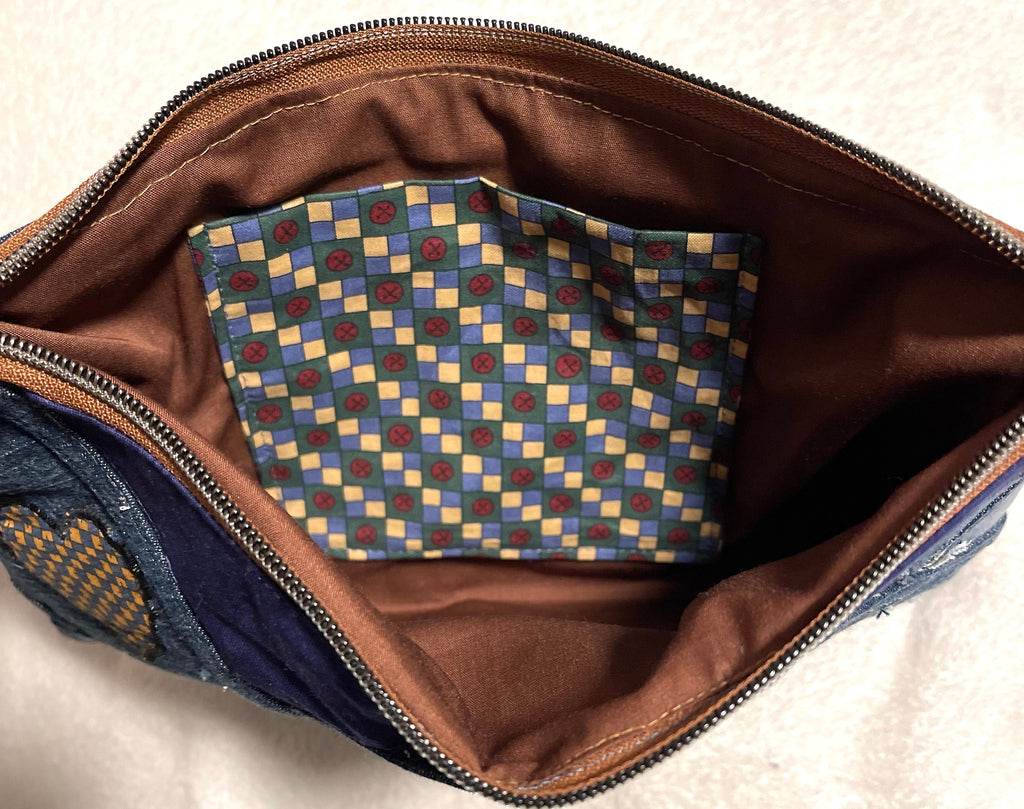 Denim Patchwork Clutch Wristlet: Upcycled Jeans, Boho Chic Bag