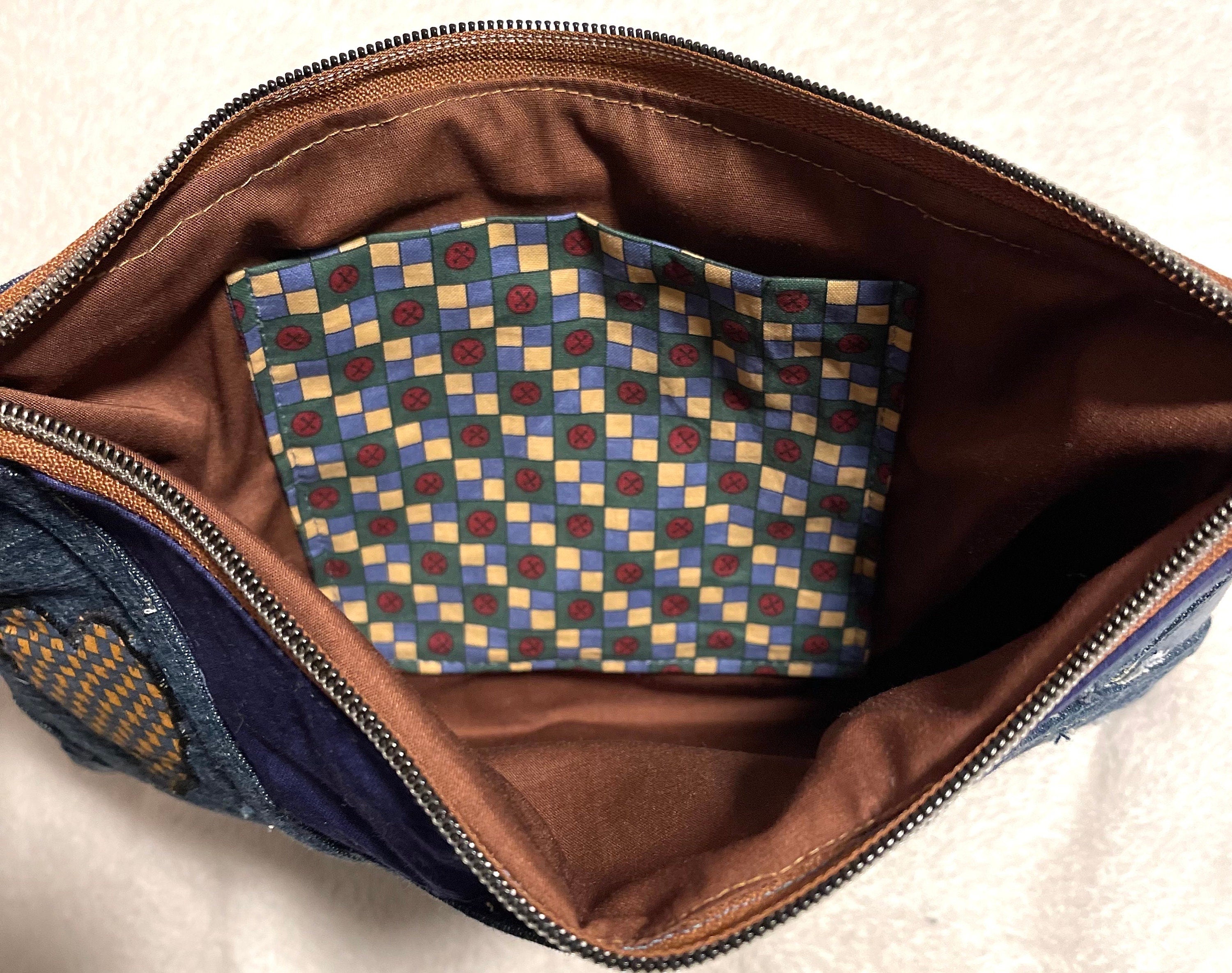 Denim Patchwork Clutch Wristlet: Upcycled Jeans, Boho Chic Bag
