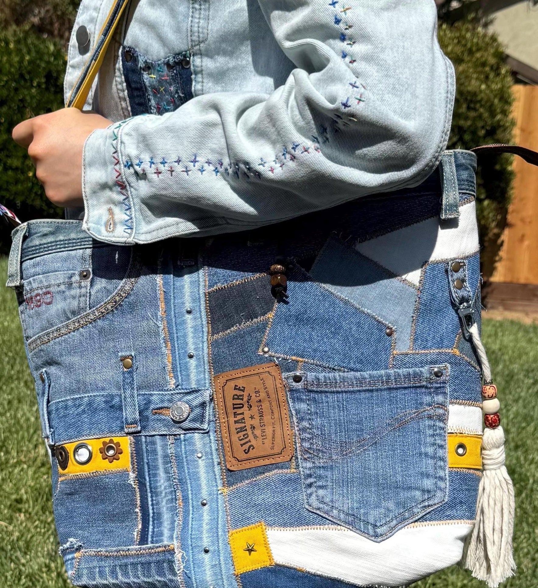 Patchwork Denim Crossbody Bag: Upcycled Jean Purse, Handmade
