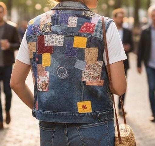 Upcycled Denim Patchwork Vest XXL | Handmade Boho Hippie Style