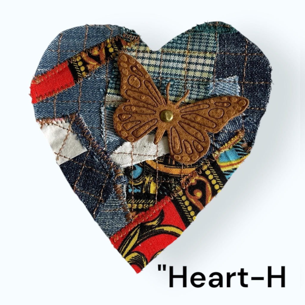 Upcycled Denim Heart Patch: Handmade Sew-On Applique with Leather Butterfly