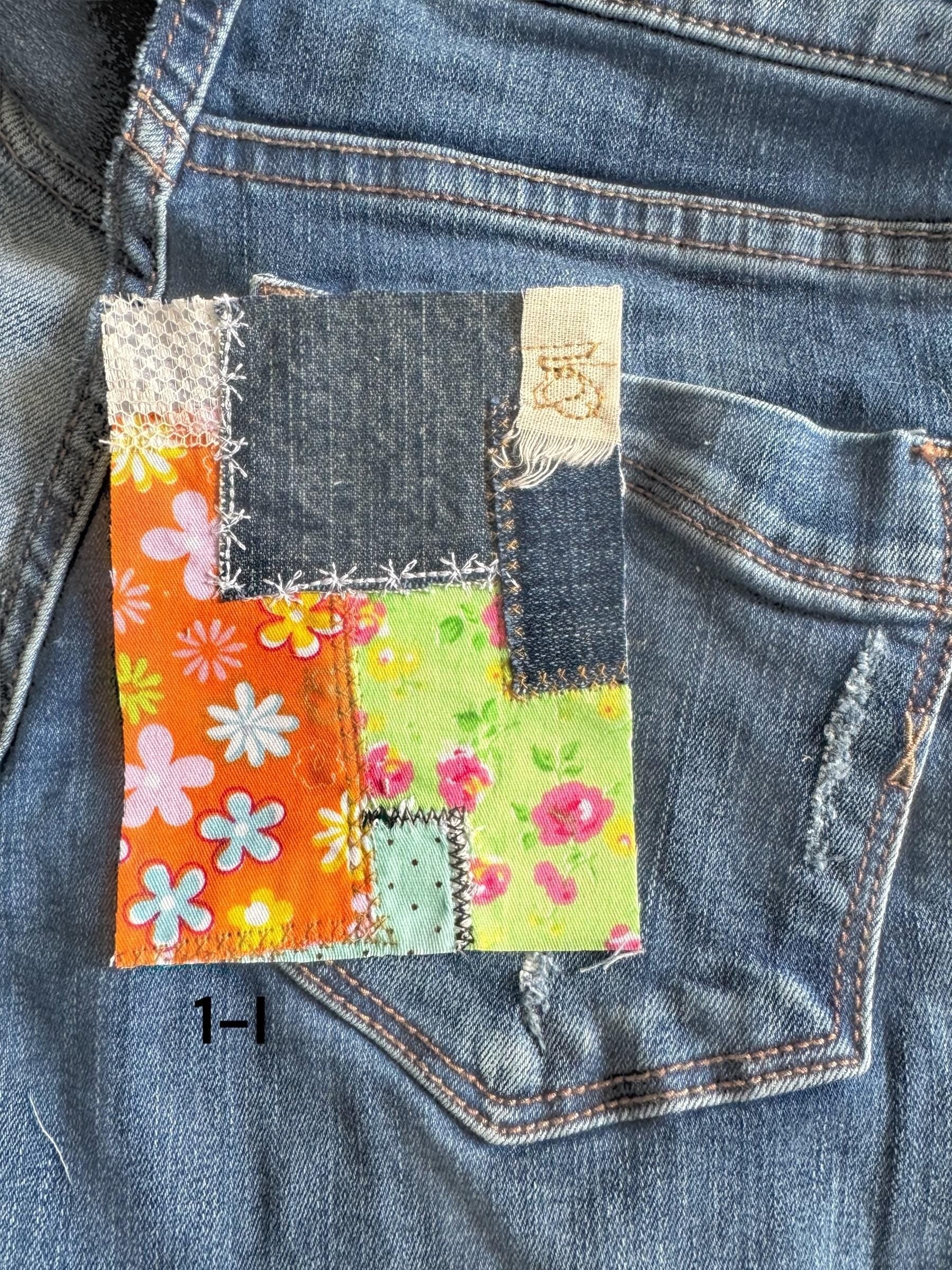 Handmade Denim Patchwork –  3.75”x4.5” Hand-Sew on – Upcycled Denim, Cotton fabric