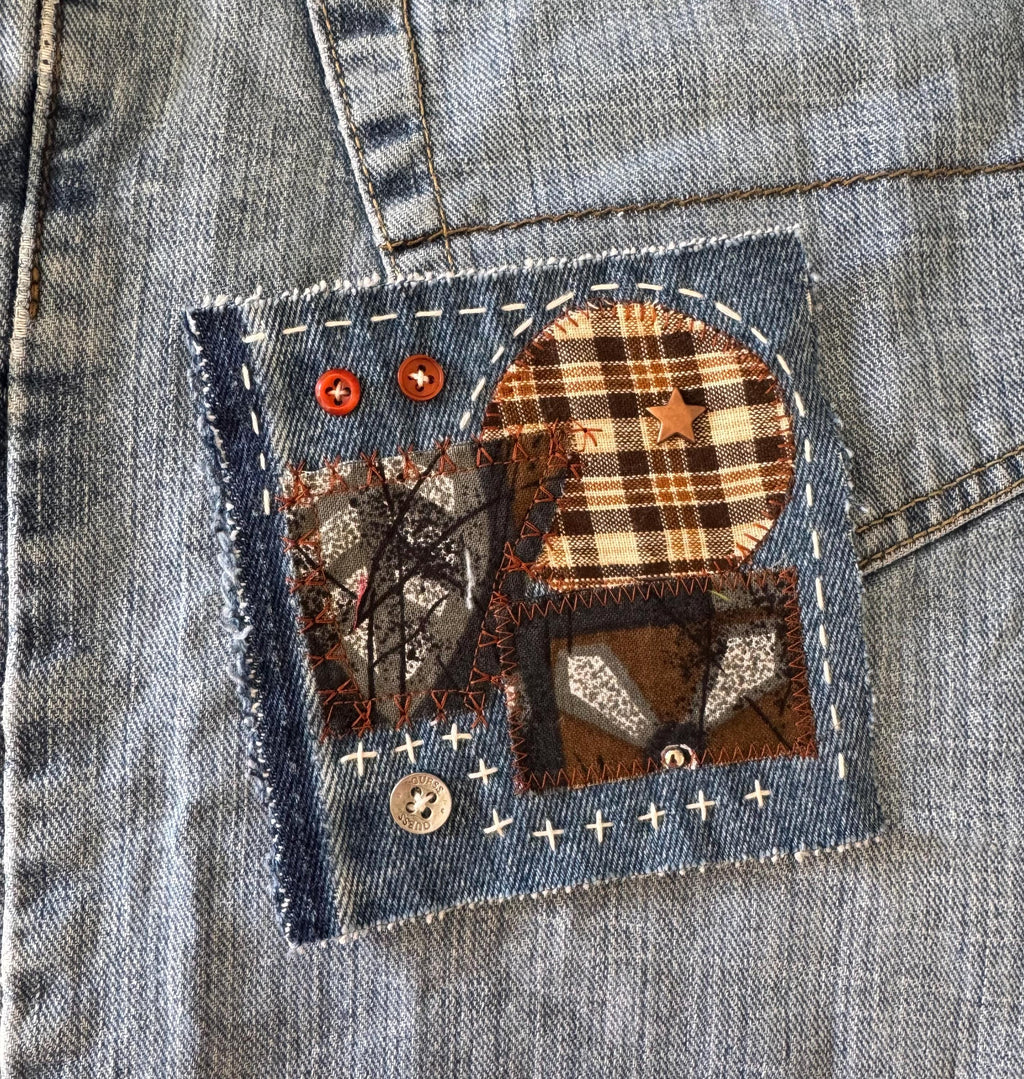 Upcycled Denim Patchwork Sew-On Patches | Boro Style Textile Art for Jackets, Bags