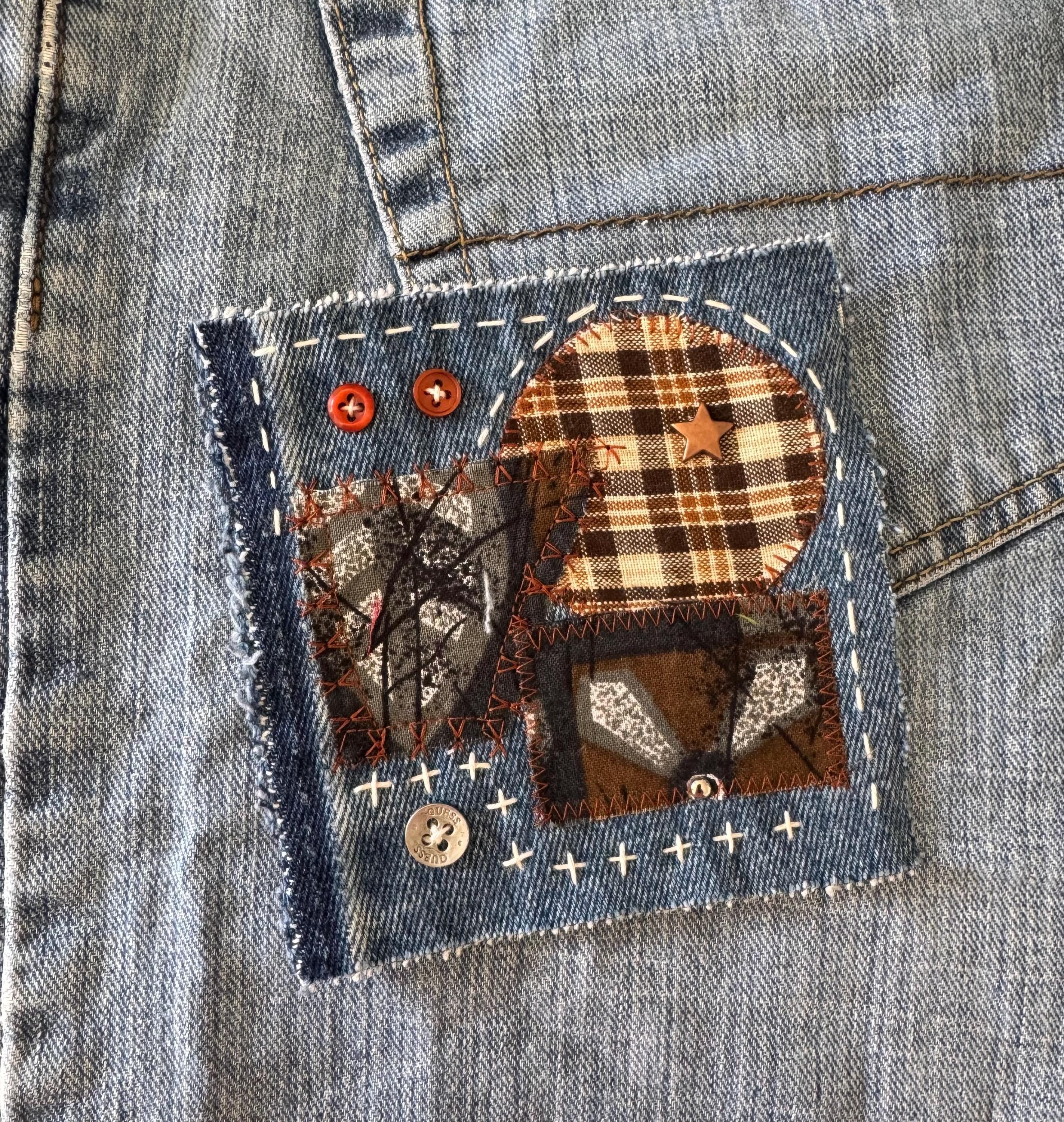 Upcycled Denim Patchwork Sew-On Patches | Boro Style Textile Art for Jackets, Bags