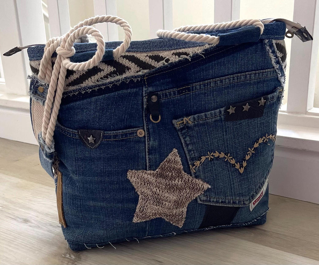 Denim & Knit Sweater-Upcycled Bag | Eco-Friendly, Handmade, One-of-a-Kind