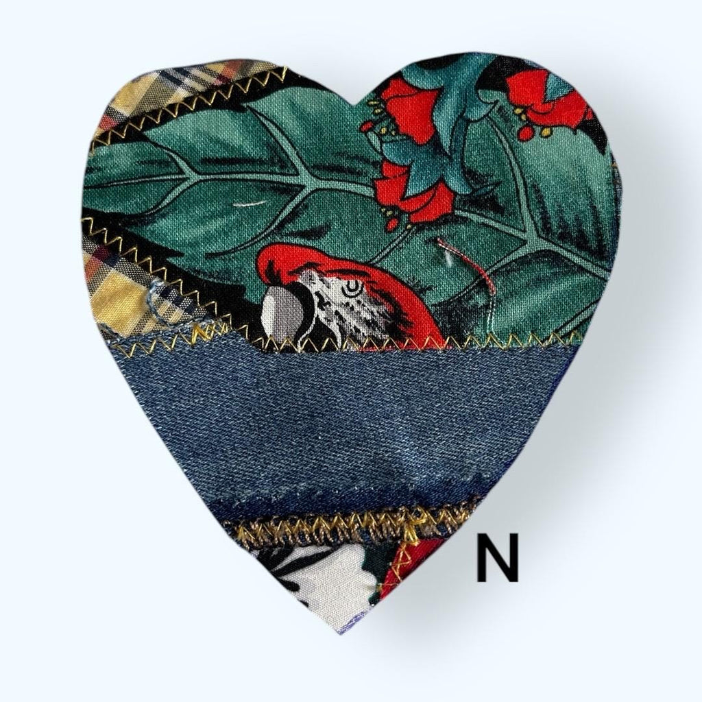 Handmade Upcycled Denim Heart Patch: Tropical Parrot Sew-On Applique