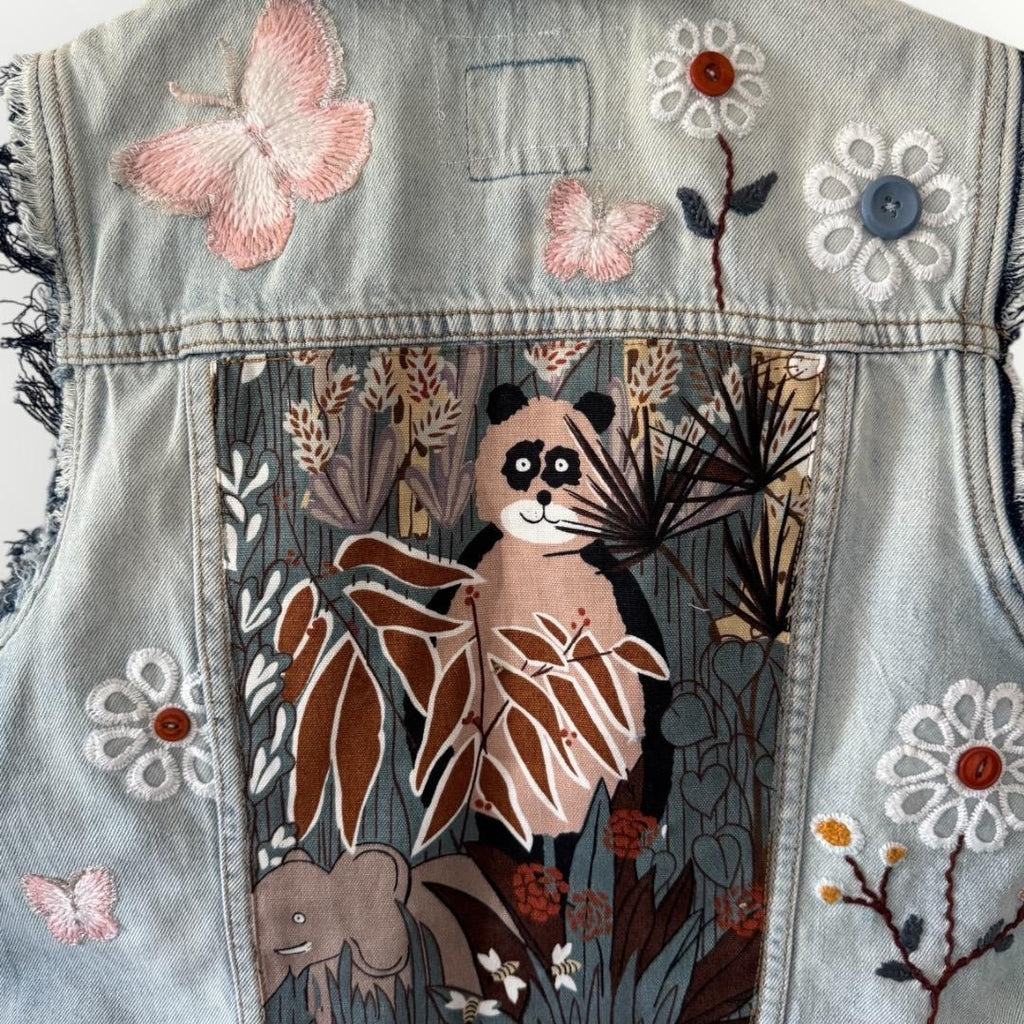 Upcycled Patchwork Denim girl’s Vest – Fits Ages 8–10 | One-of-a-Kind | Old Navy | Indigo Threads