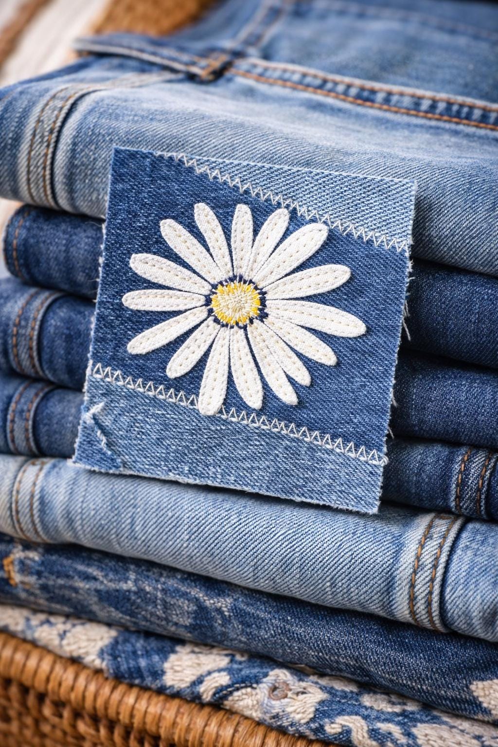 Handmade Denim Patches 4x4, Sew-On Appliqué, Upcycled Patchwork