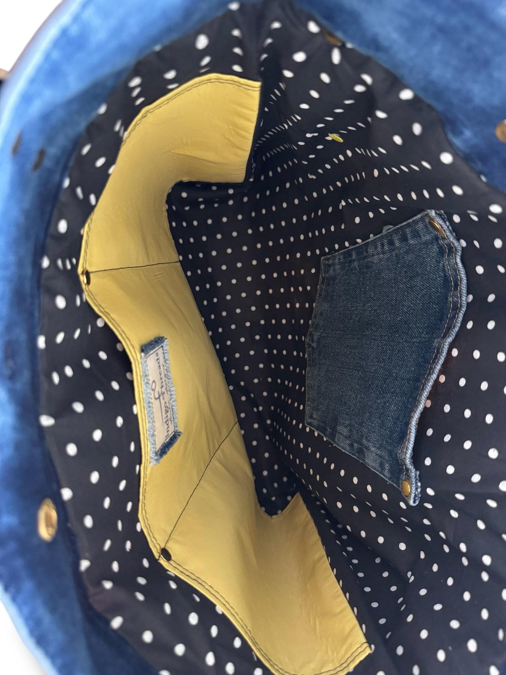 Handmade Upcycled Denim Tote: Embroidered "Little Devil Girl" Boho Bag