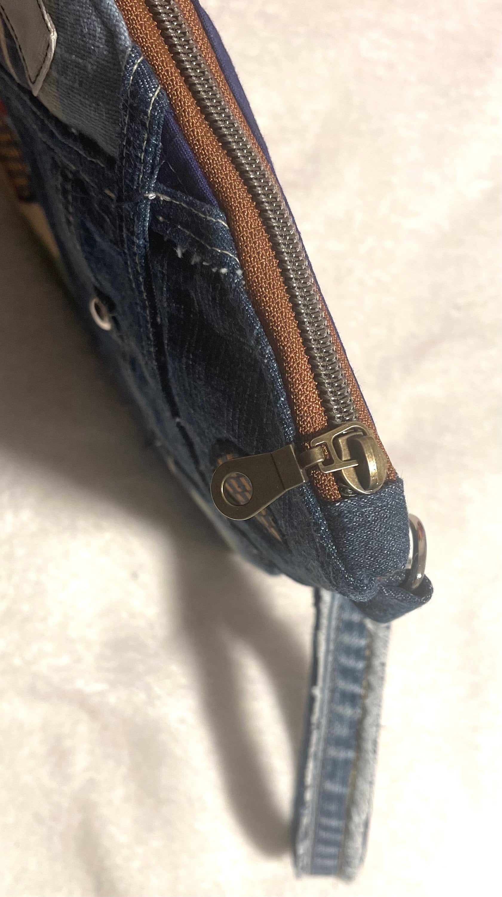 Denim Patchwork Clutch Wristlet: Upcycled Jeans, Boho Chic Bag