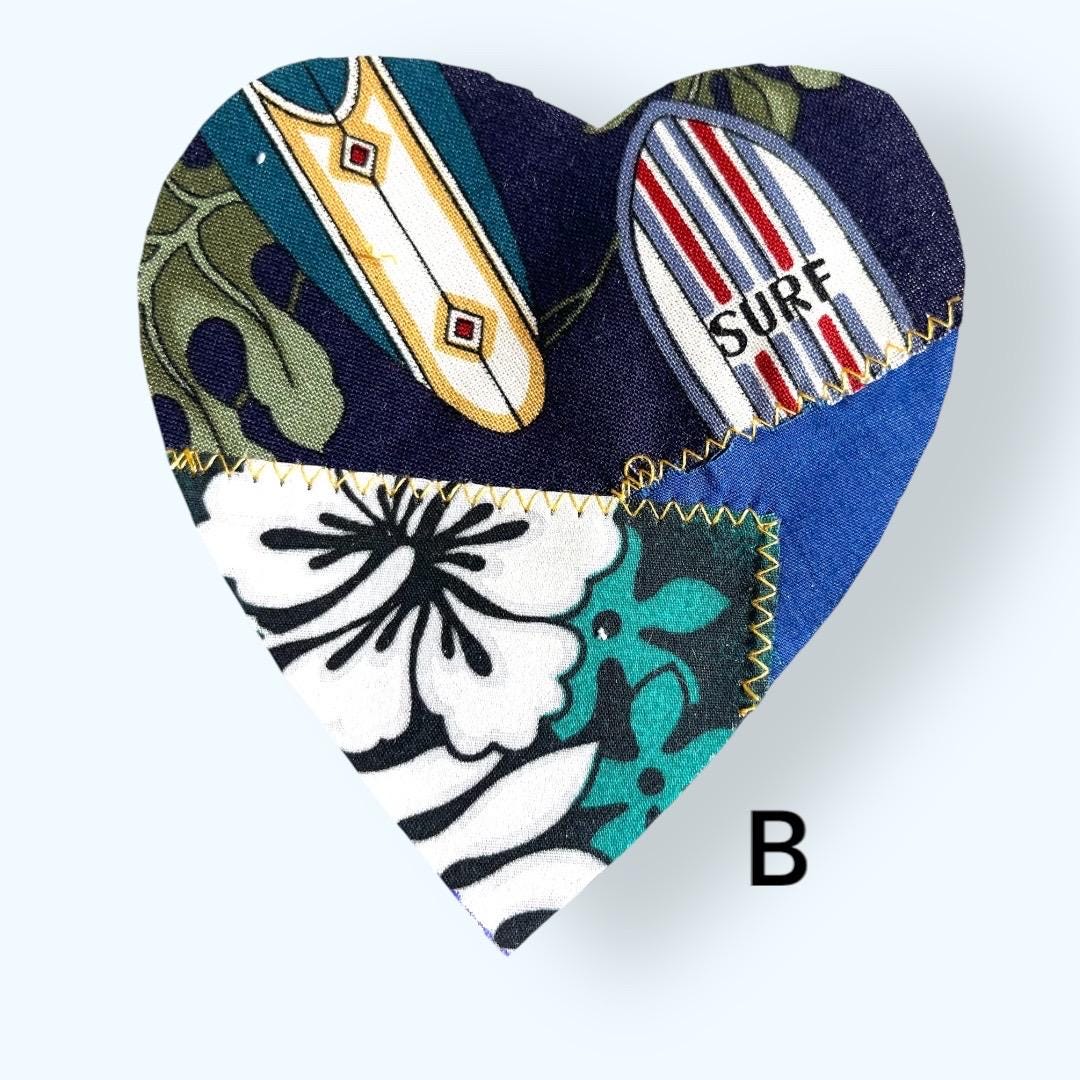 Handmade Denim Heart Patch: Upcycled Surf Floral Sew-On Applique