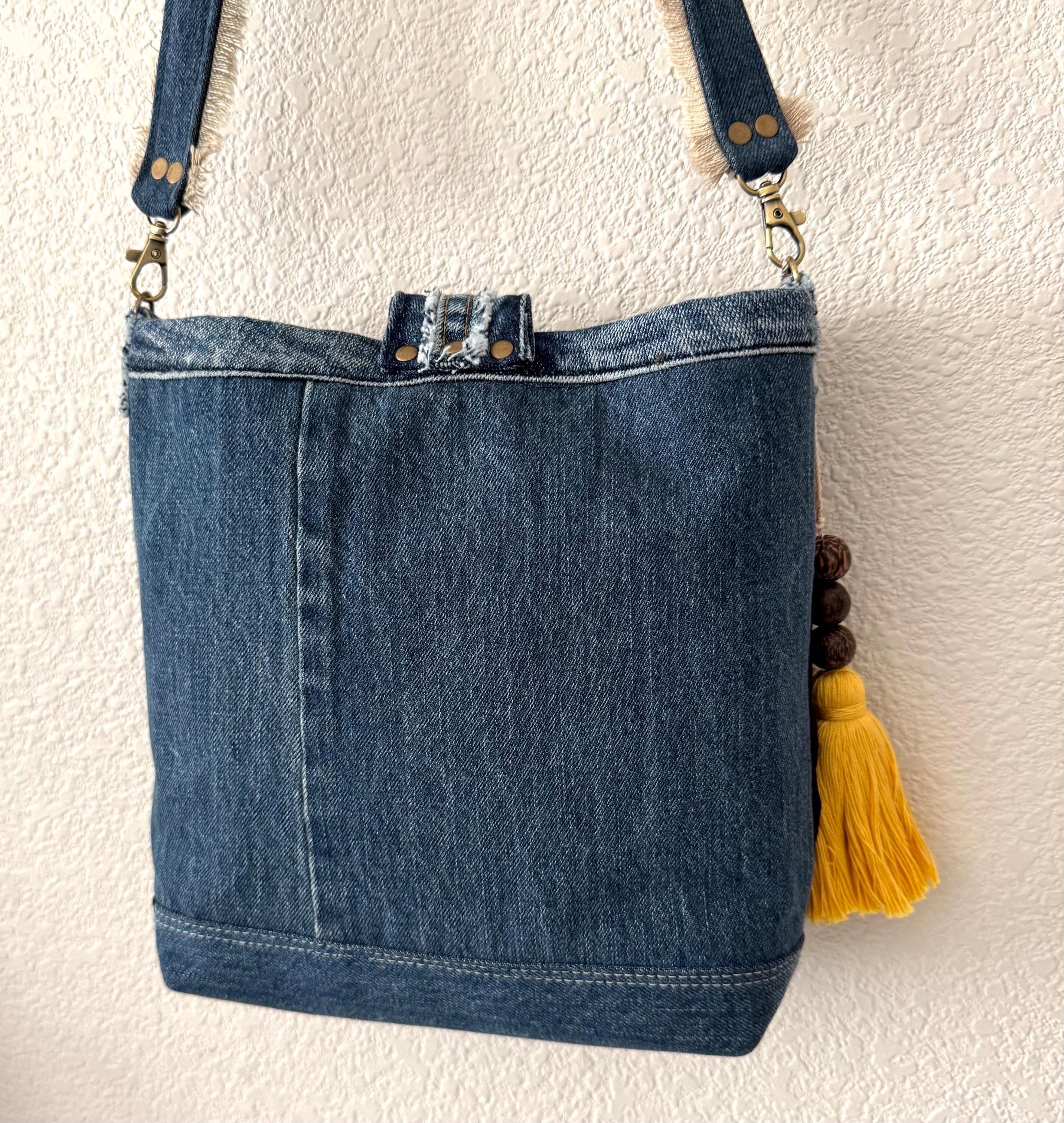 Denim Crossbody Bag with Intricate Embroidered Design | Handmade Shoulder Bag | Boho Folk Style | One-of-a-Kind