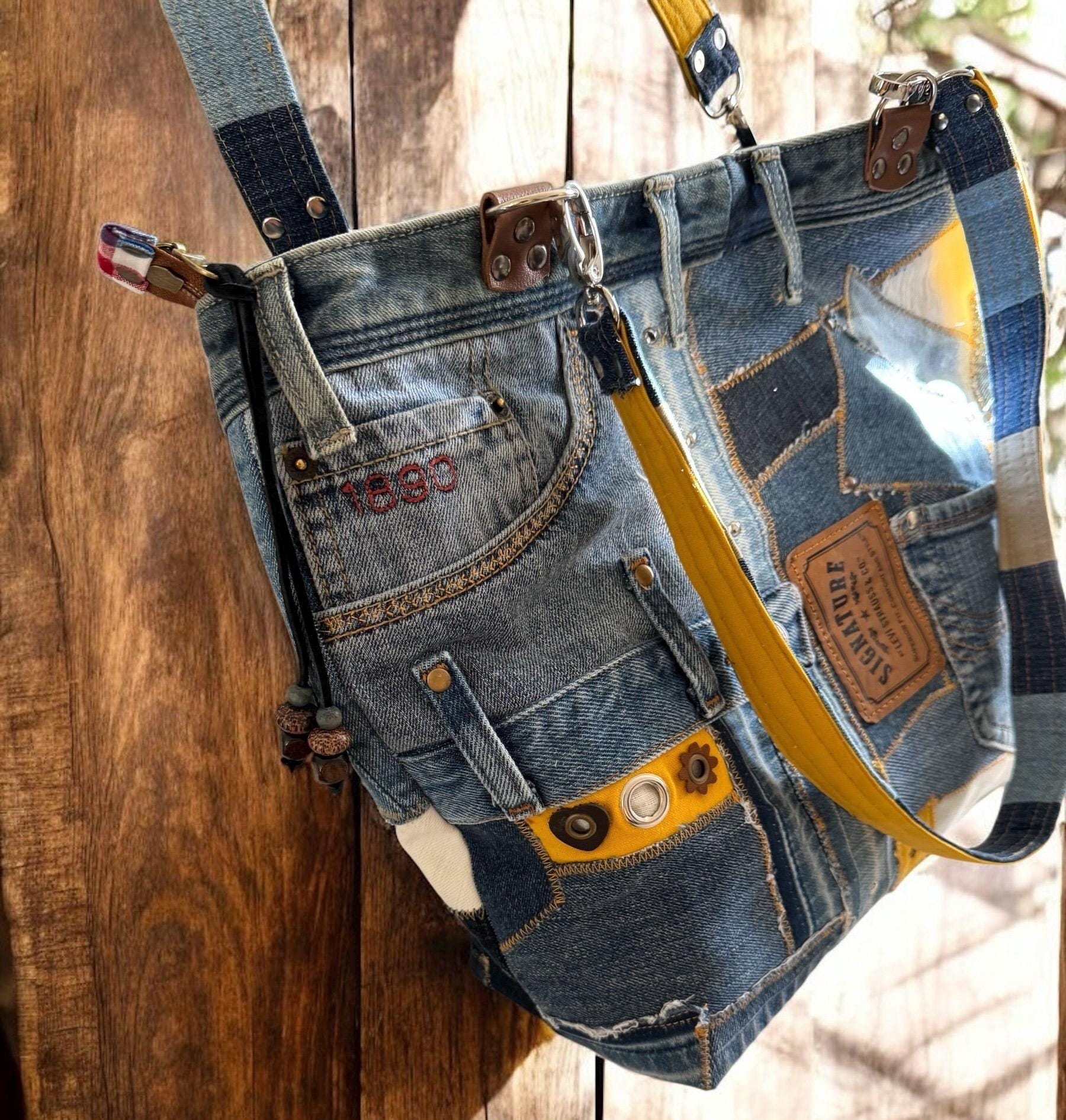 Patchwork Denim Crossbody Bag: Upcycled Jean Purse, Handmade