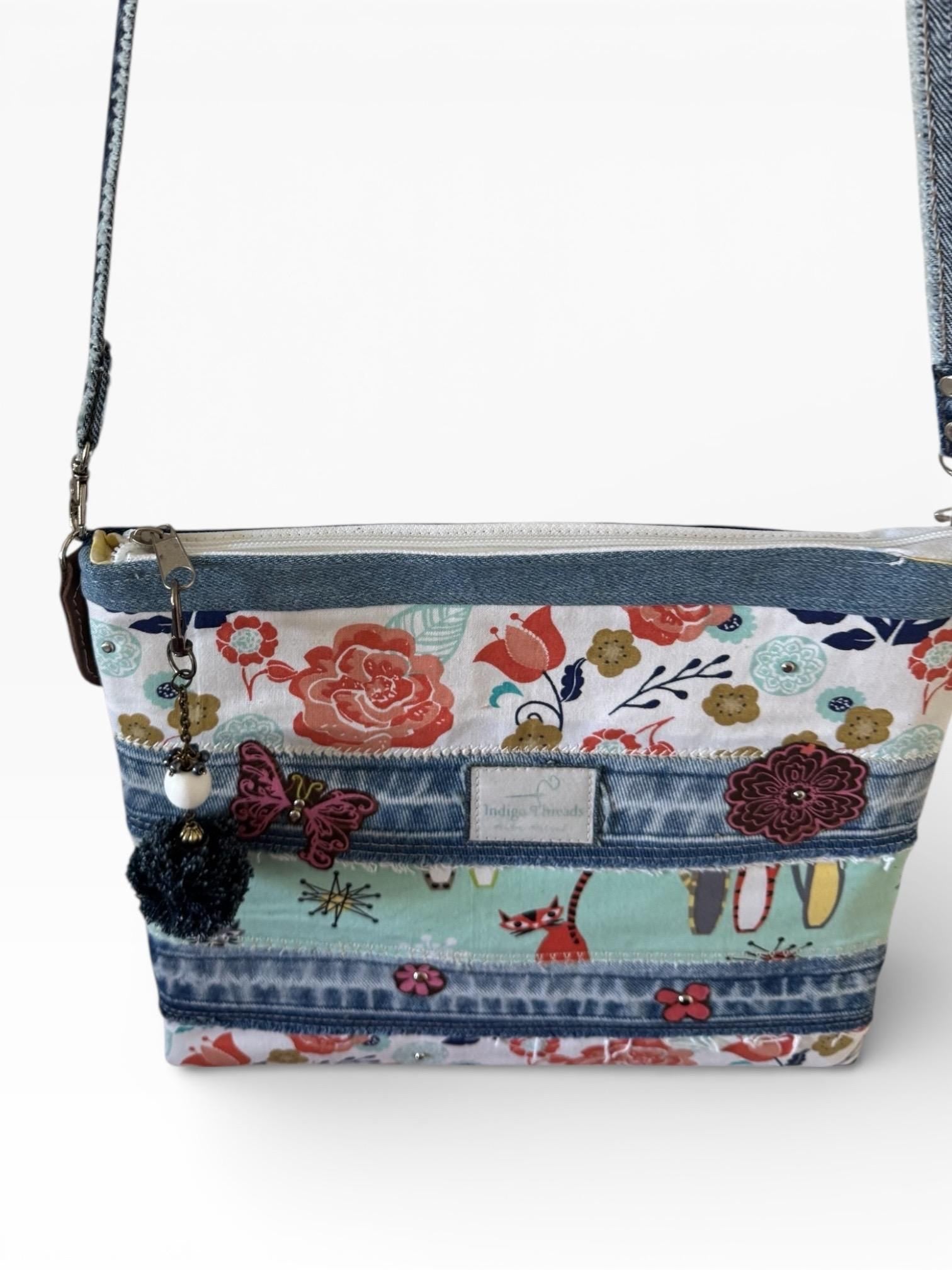 Handmade Denim Patchwork Crossbody Bag | Upcycled Cotton Pouch
