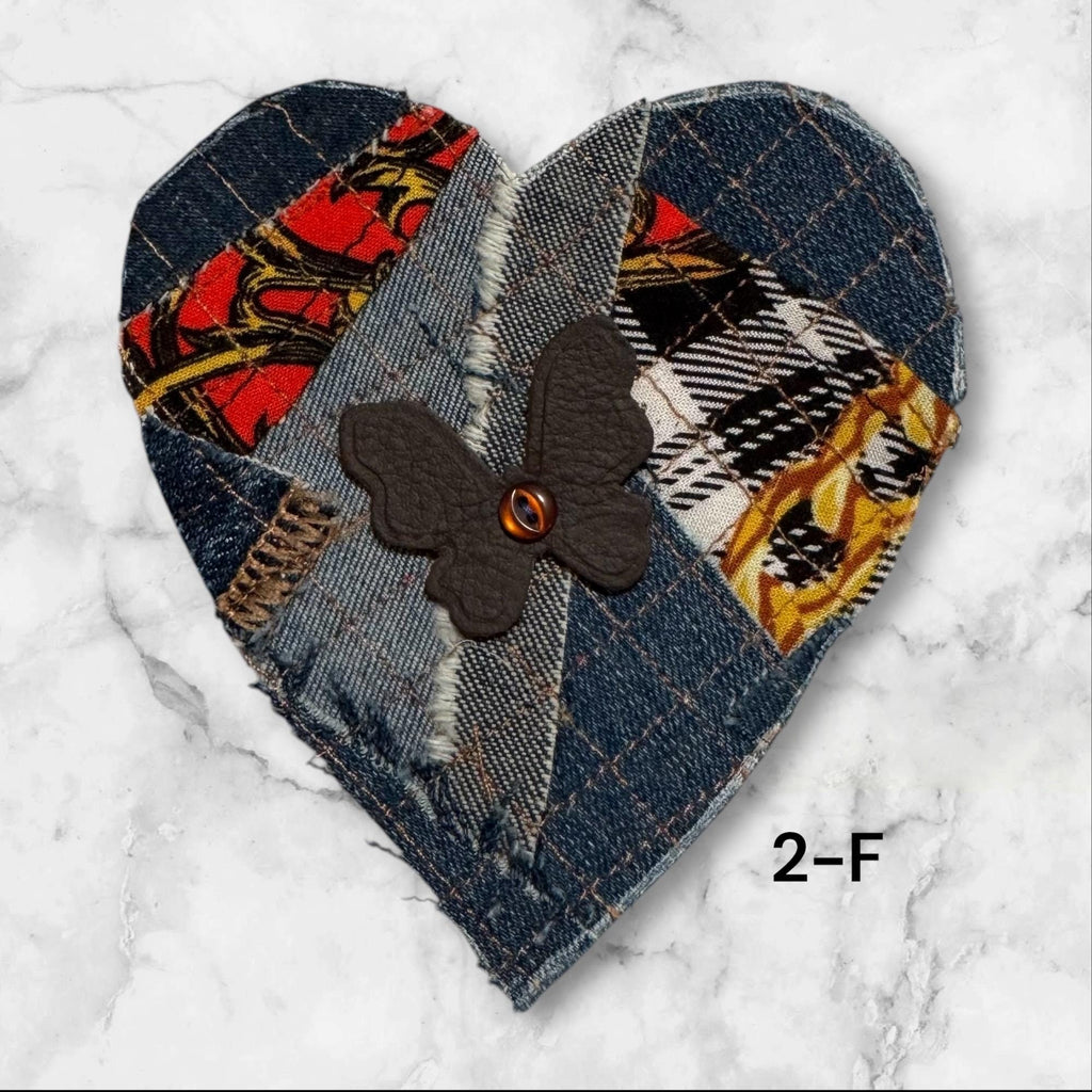 Handmade Upcycled Denim Heart Patch: Sew-On Applique with Leather & Cotton