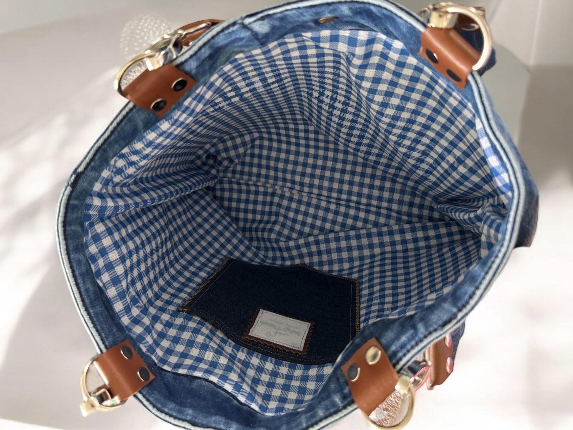 Boho Patchwork Denim Tote Bag-Handmade Upcycled Cotton Jean Purse & Embroidery