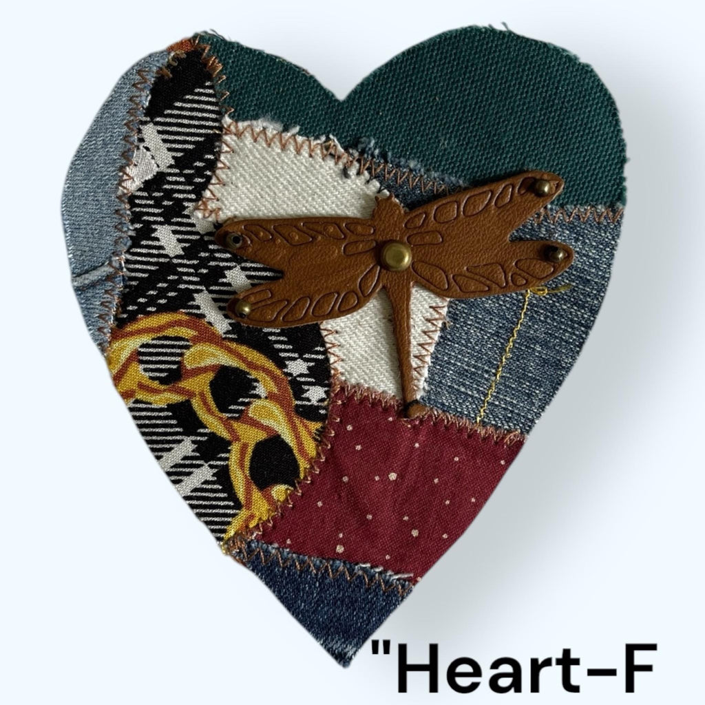 Upcycled Denim Heart Patch: Handmade Sew-On Applique with Leather Butterfly