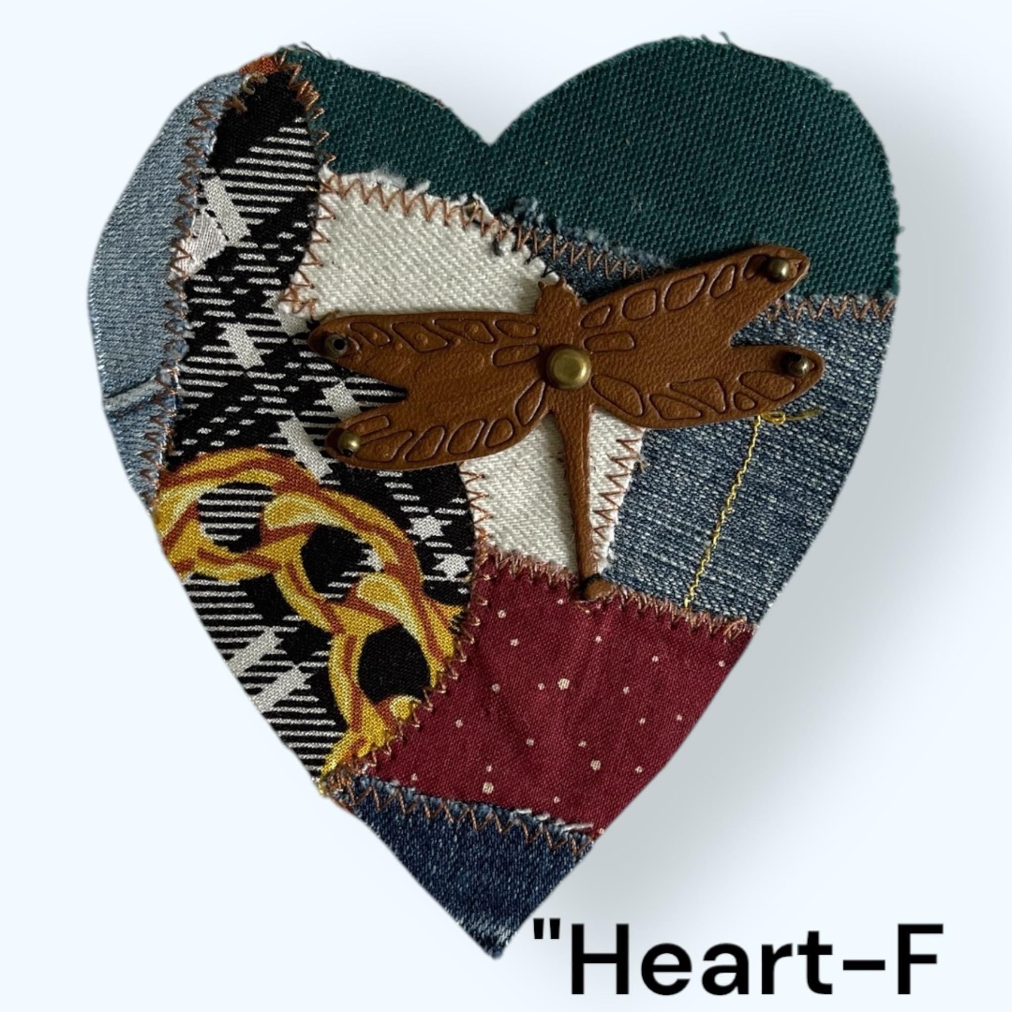 Upcycled Denim Heart Patch: Handmade Sew-On Applique with Leather Butterfly