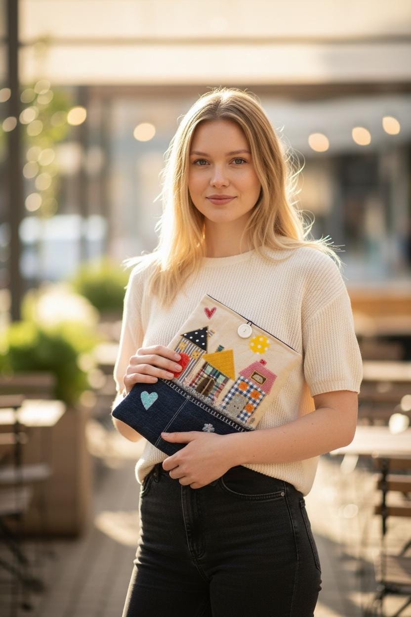 Handmade Denim Patchwork Pouch | Bible Cover, iPad, laptop Sleeve-extra large
