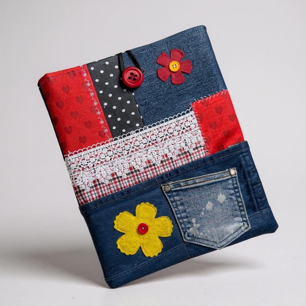 Handmade Denim Patchwork Pouch | Bible Cover, iPad, laptop Sleeve-extra large
