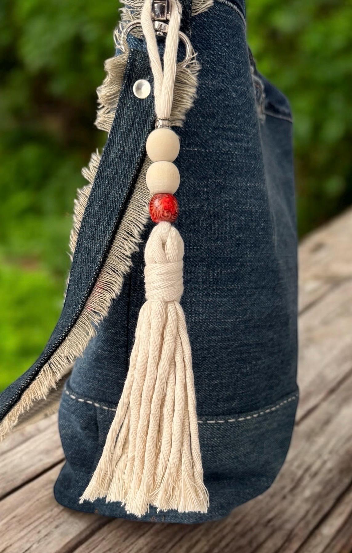 Handmade bag Tassel Charm – Wooden Beads and Dreamcatcher Accent | 8.5” Long approximately
