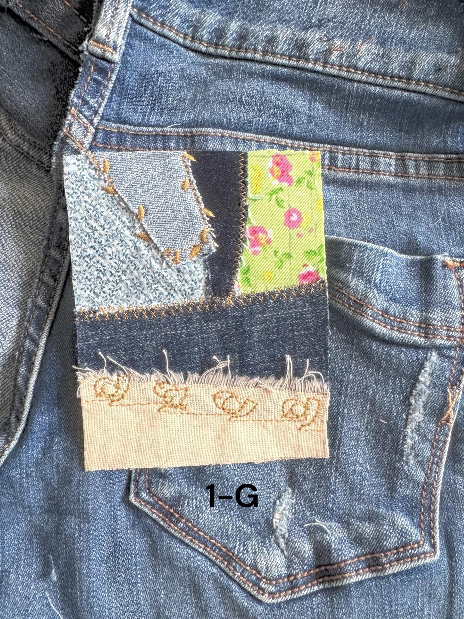 Handmade Denim Patchwork –  3.75”x4.5” Hand-Sew on – Upcycled Denim, Cotton fabric