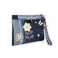 Unique bohemian handbag One-of-a-Kind Denim Patchwork Clutch with removable Wrist Handle