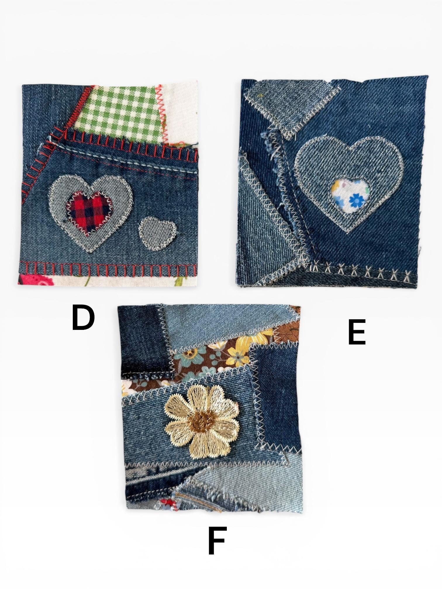 Upcycled Denim Patchwork Sew-On Patches | Boro Style Textile Art for Jackets, Bags