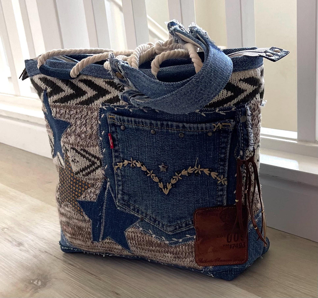 Denim & Knit Sweater-Upcycled Bag | Eco-Friendly, Handmade, One-of-a-Kind