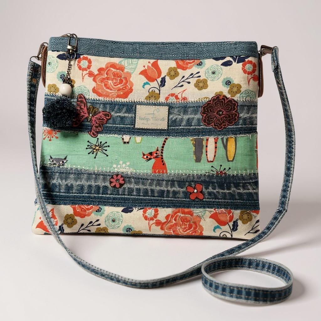 Handmade Denim Patchwork Crossbody Bag | Upcycled Cotton Pouch