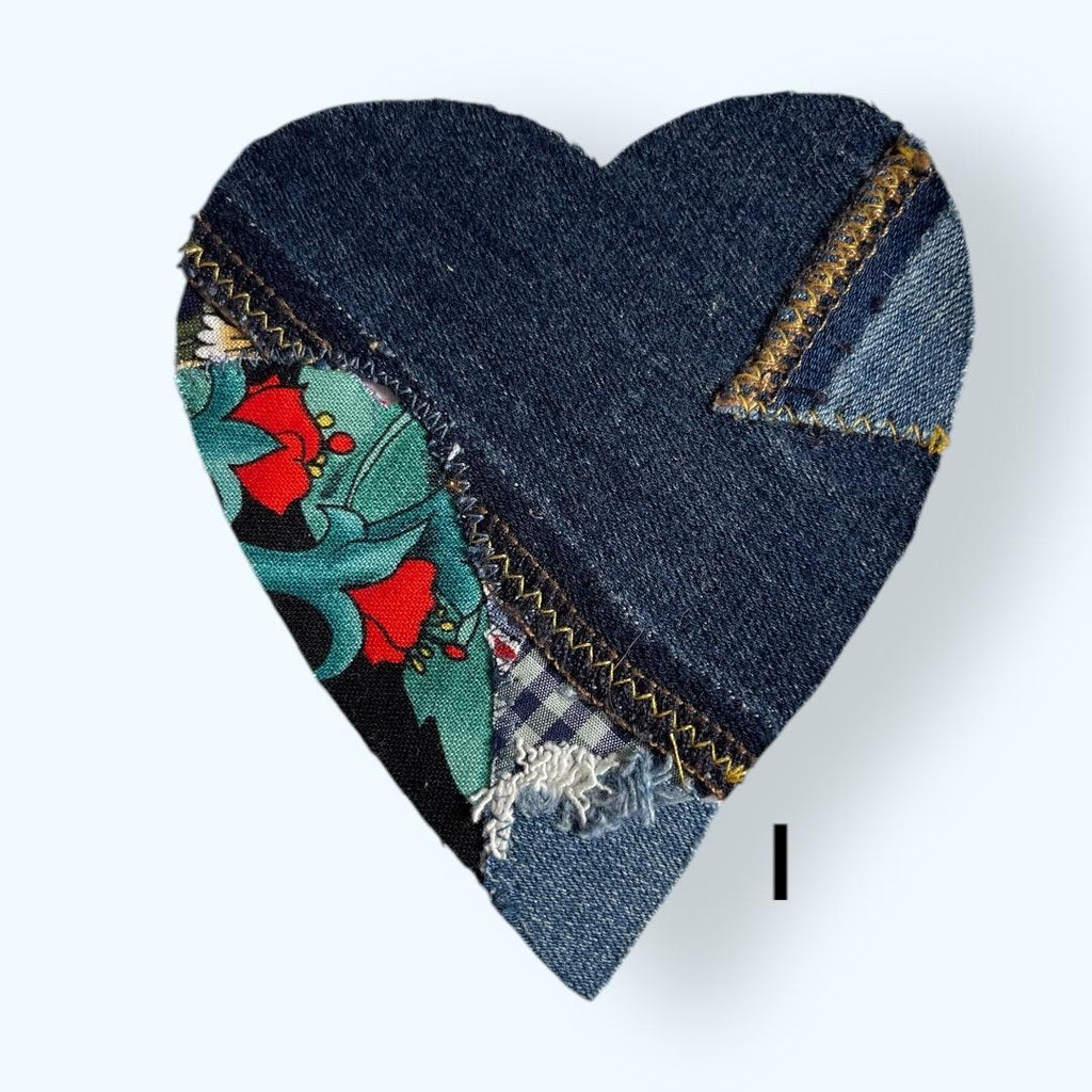 Handmade Upcycled Denim Heart Patch: Tropical Parrot Sew-On Applique