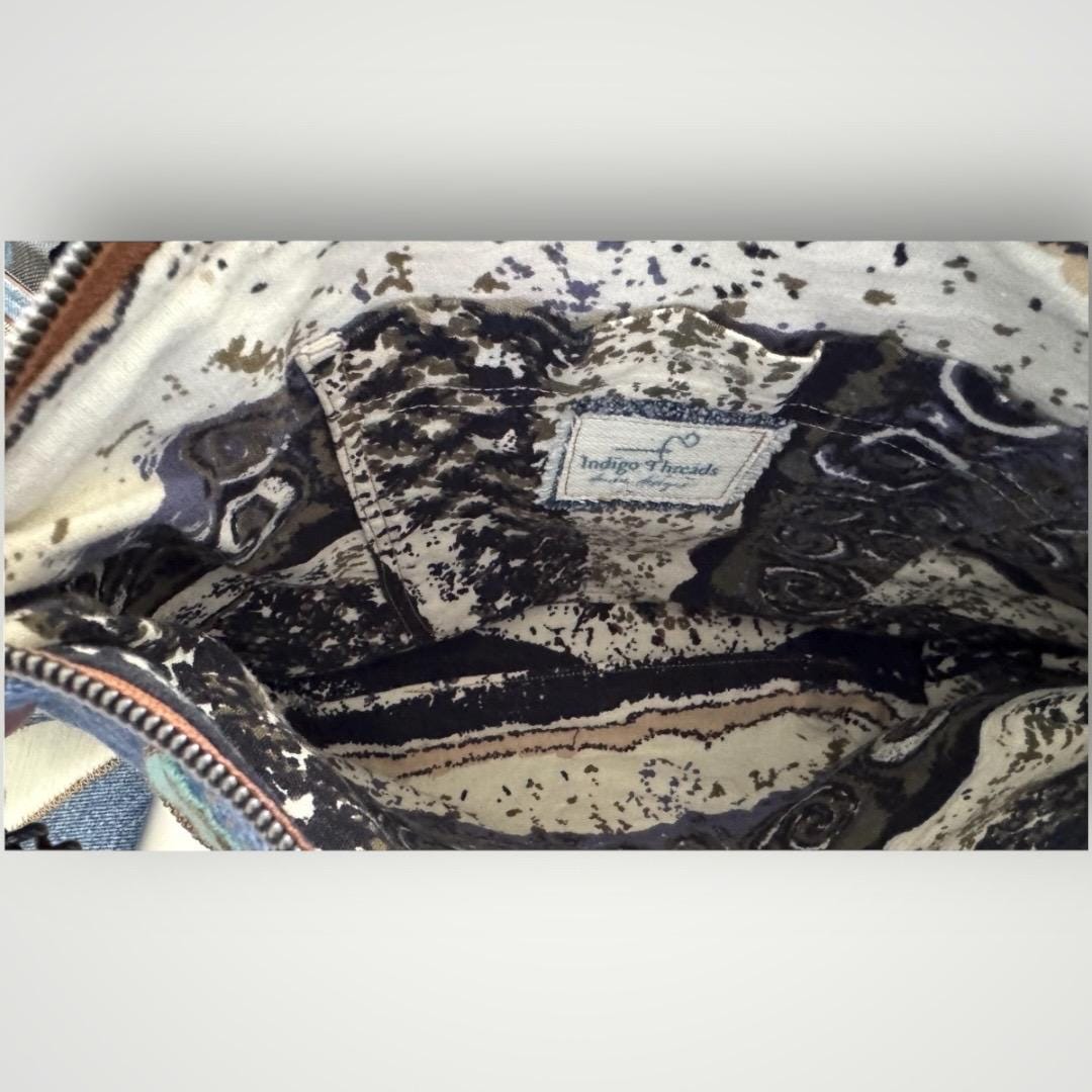 Embroidered Denim Crossbody Bag: Floral Beaded Appliqué, Gold Chain