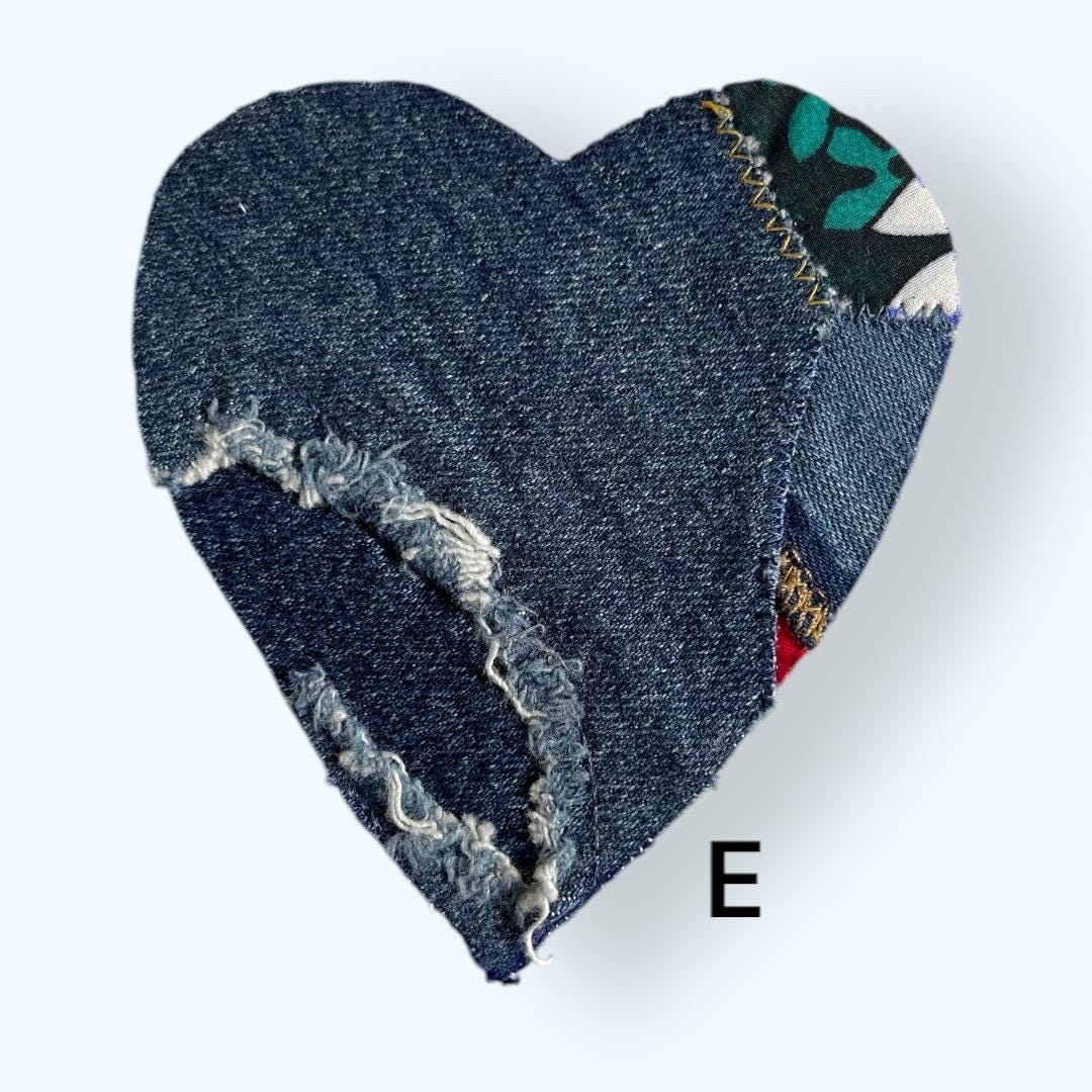 Handmade Denim Heart Patch: Upcycled Surf Floral Sew-On Applique
